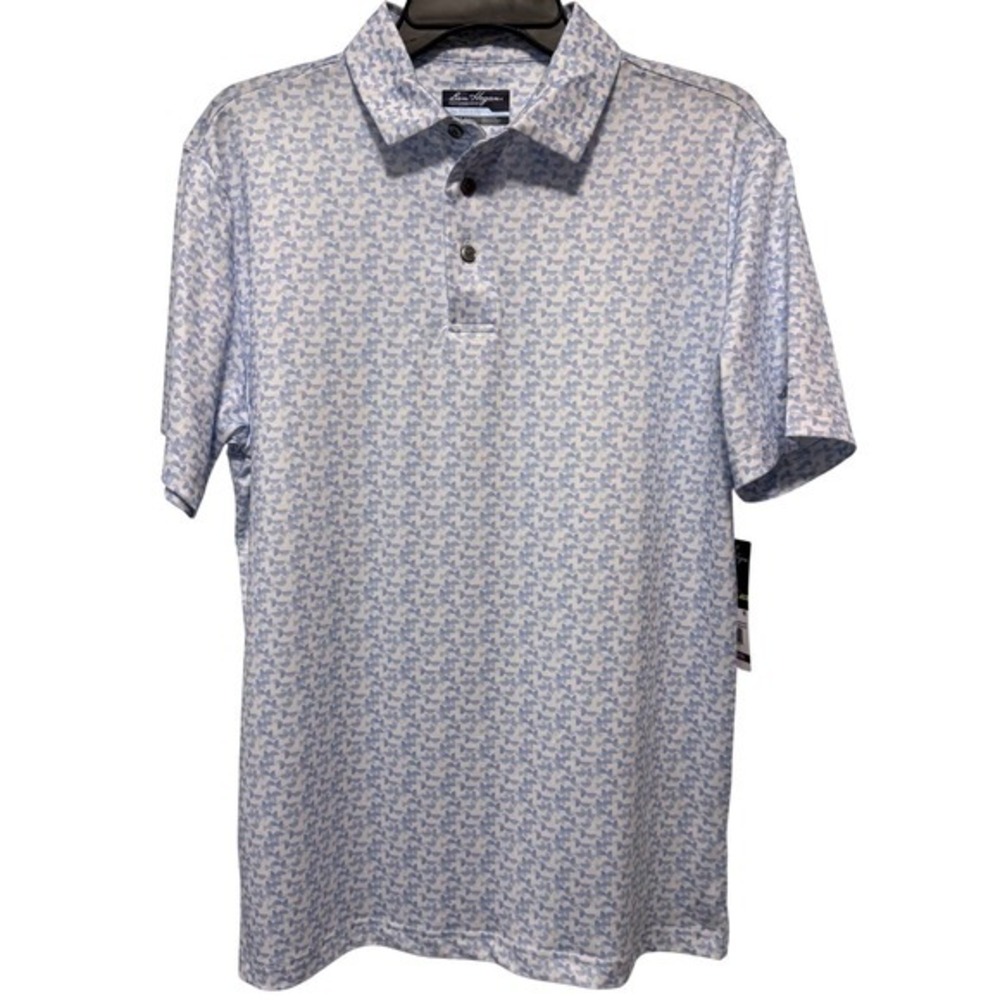 NWT UPF 50 Ben Hogan Performance Mens XL Blue Geometric Print Golf Polo Shirt